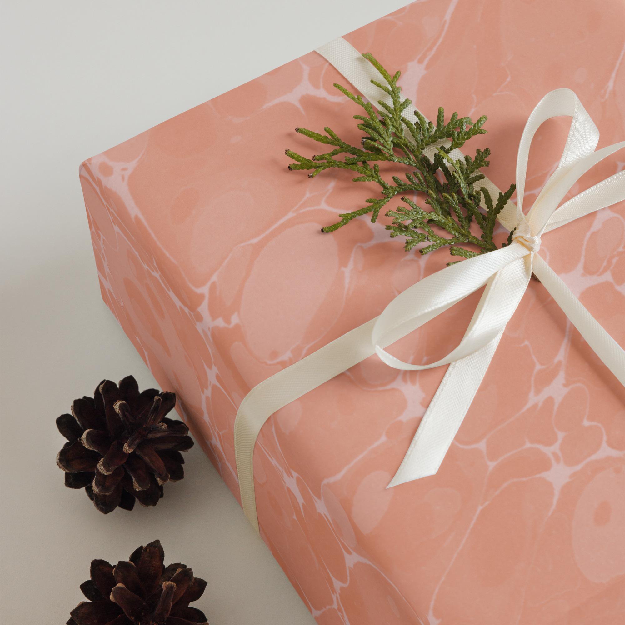 Peach Marble Wrapping Paper | Soft Stone Texture Gift Wrap (3 Sheets)