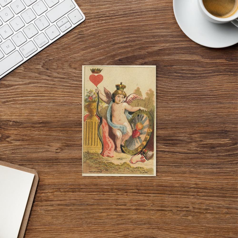 Vintage Cupid Postcard – Romantic Antique Valentine Art Card – Cherub Love Illustration – Classic Romantic Stationery