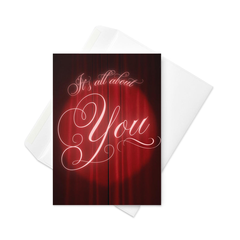 Theatrical Love Greeting Card – Red Velvet Curtain Romance Card