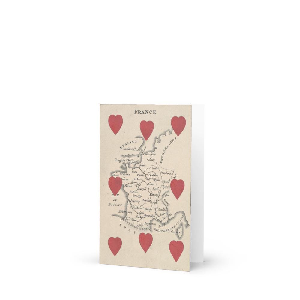 Vintage France Map Greeting Card – Romantic Antique Cartography Card