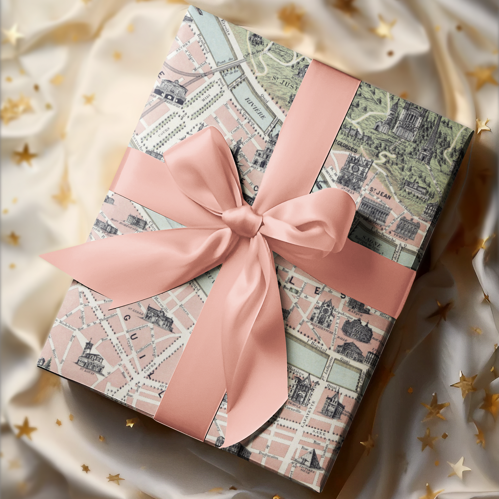 Wrapping Paper, Lyon City Map Gift Wrap, Vintage French Cartography Design