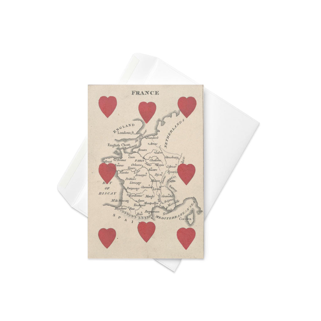 Vintage France Map Greeting Card – Romantic Antique Cartography Card