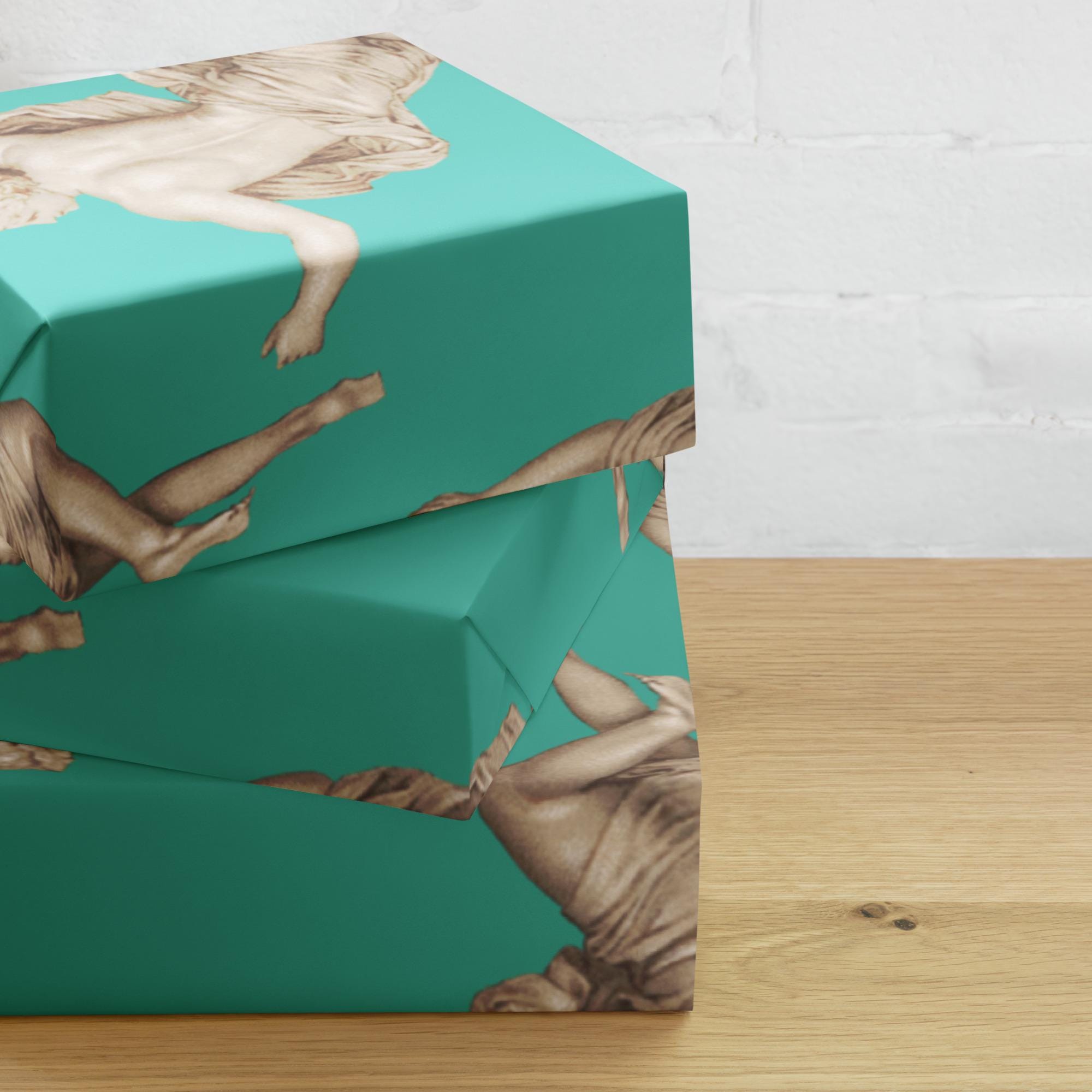 Teal Classical Statue Wrapping Paper Set – Matte Art Gift Wrap