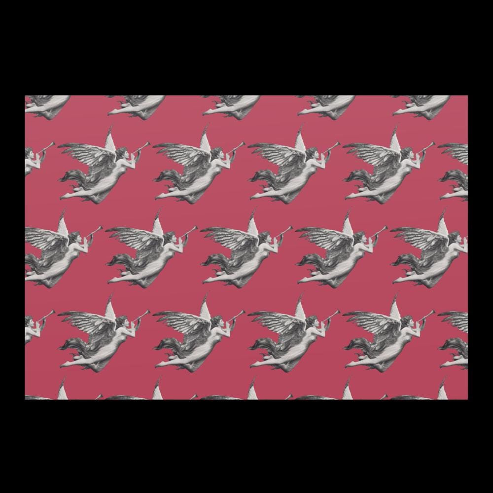 Vintage Cherub Wrapping Paper - Rose Pink Angel Design, Matte Finish (Set of 3 Sheets)