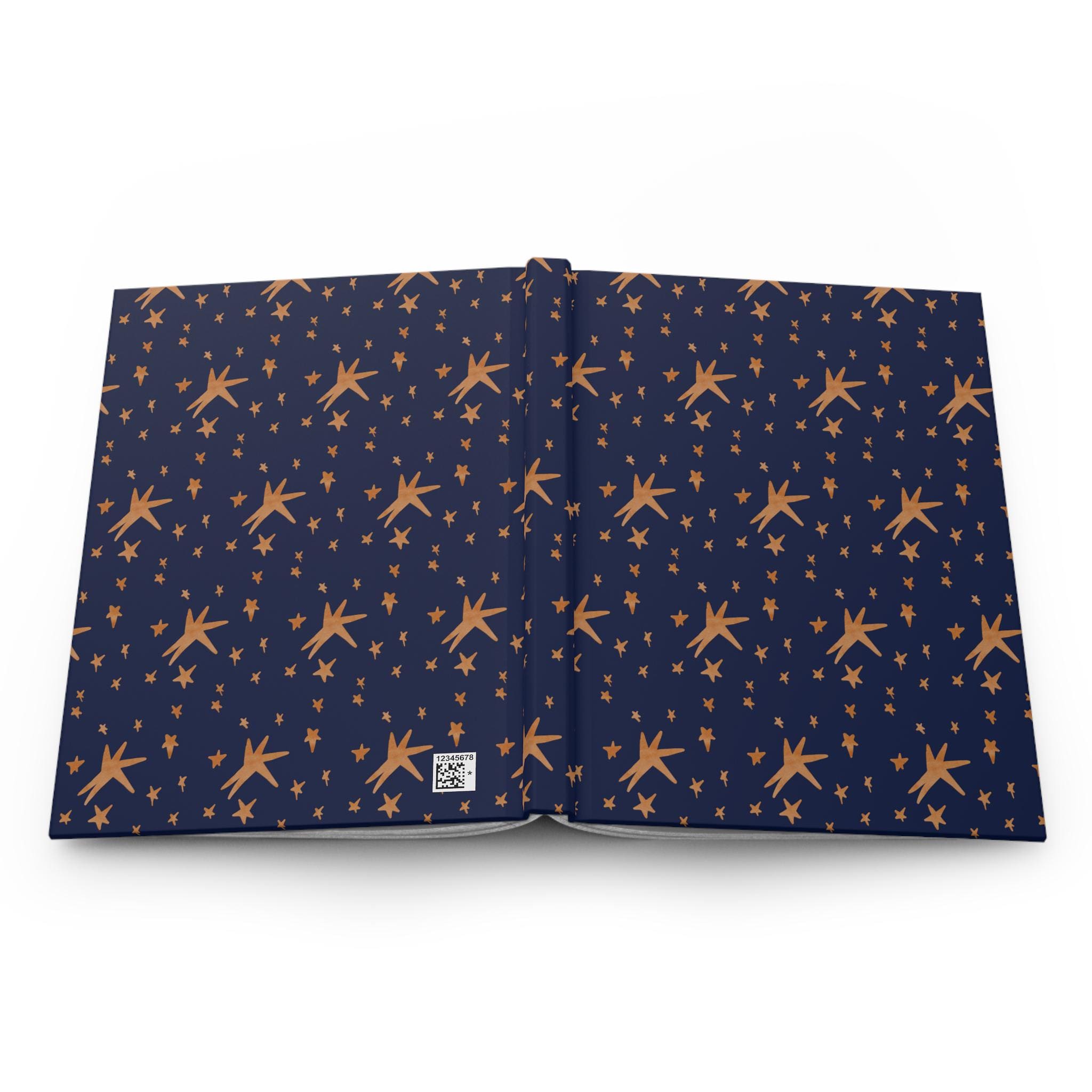 Copper Stars Pattern Hardcover Journal | Blue Starry Notebook