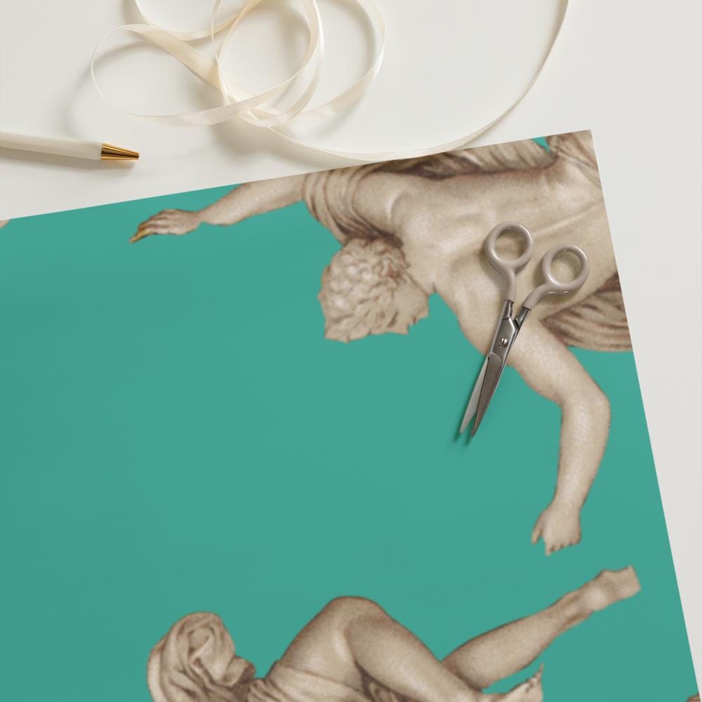Teal Classical Statue Wrapping Paper Set – Matte Art Gift Wrap