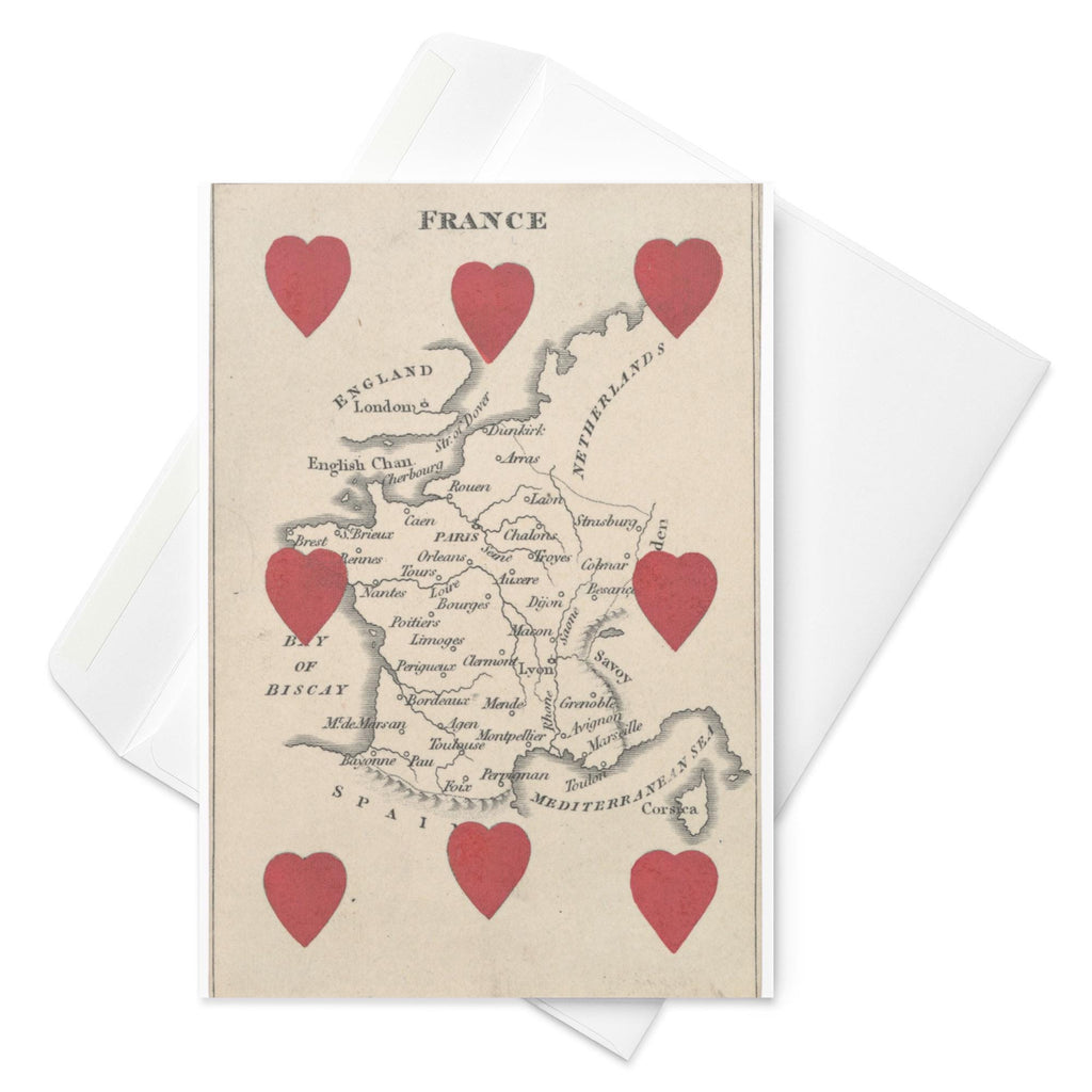 Vintage France Map Greeting Card – Romantic Antique Cartography Card