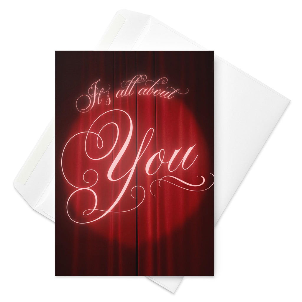 Theatrical Love Greeting Card – Red Velvet Curtain Romance Card