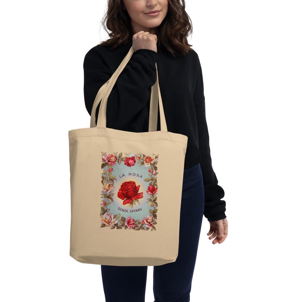 Vintage Rose Botanical Canvas Tote Bag – Cottagecore Market Tote