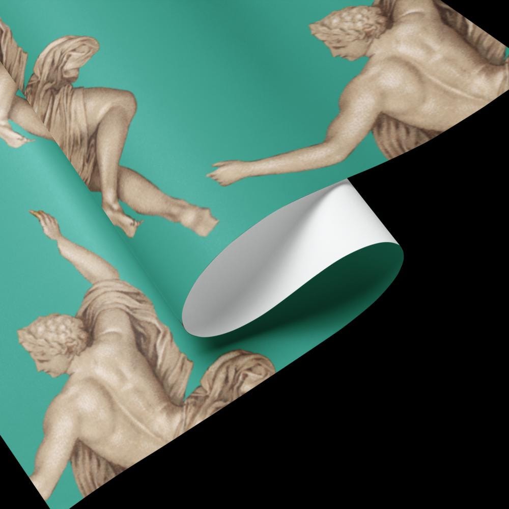 Teal Classical Statue Wrapping Paper Set – Matte Art Gift Wrap